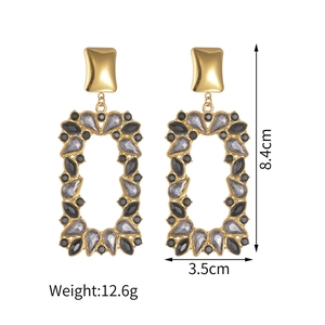 Statement oversized rectangular drop earrings with multi-color crystals and gold base
