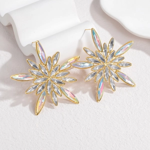 Sparkly starburst earrings with multi-color crystals and gold-plated finish for women