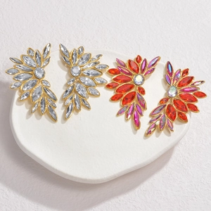 Boucles d'oreilles fleuries avec strass colorés en forme d'éventail pour soirées