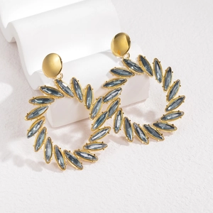 European style gold heart drop earrings with sparkling marquise cut blue crystals