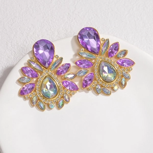 Orecchini vintage a fiori con cristalli viola e finitura placcata in oro