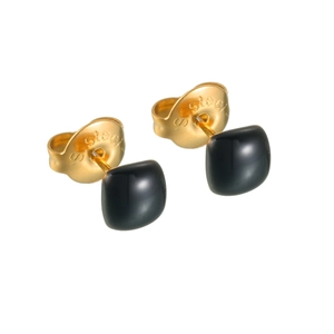 Boucles d'oreilles carrées minimalistes en acier inoxydable doré et émail noir