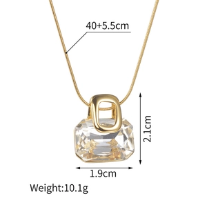 Detailed specs of 18k gold plated necklace with large emerald cut zircon and snake chain
