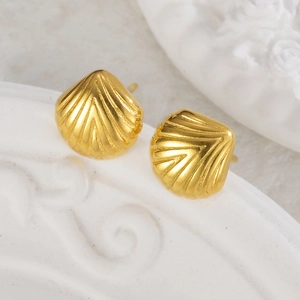 Boucles d'oreilles coquillage dorées en acier inoxydable 304 à texture mate