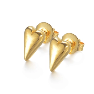 Elegante polierte goldene Herzohrstecker mit minimalistischem 3D-Langherz-Design