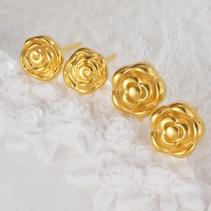 Elegant gold rose stud earrings crafted in stainless steel with a layered petal design