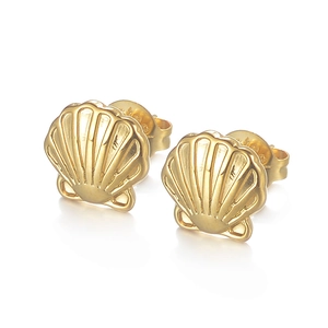 Boucles d'oreilles clous éventail en acier inoxydable plaqué or 18 carats pour femme