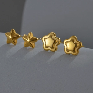 Orecchini A Lobo A Stella In Acciaio Inossidabile Placcato Oro 18K Design Minimalista Gioielli Geometrici Chic Per Donna