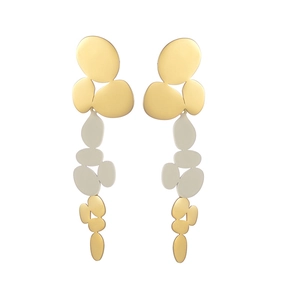 Modern vintage style drop earrings with irregular organic shapes and 18K gold two-tone finish