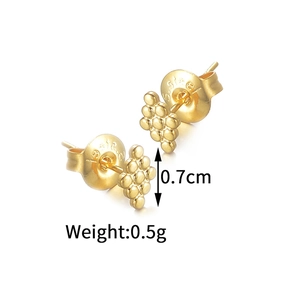 Detail of 18K gold stainless steel stud earrings with rhoid cluster design and weight info
