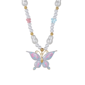 Colorful pearl necklace with dopamine style butterfly pendant and beads for women