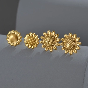 Floral Stud Earrings 18K Gold Plated Stainless Steel Sunflower Clover Rose Flower Elegant Minimalist Jewelry For Women