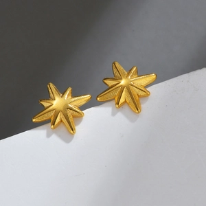 Eight Pointed Star Stud Earrings Stainless Steel 18K Gold Plated Minimalist North Star Matte Chic Women Daily Jewelry