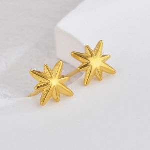 Elegant gold matte eight-point star stud earrings in stainless steel for women