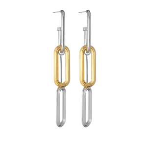 18k gold and silver plated geometric link drop earrings with long chain tassel detail