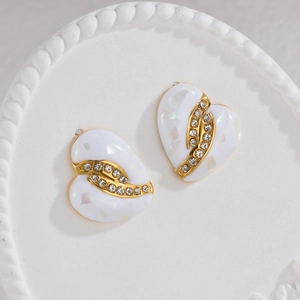 18K gold plated heart stud earrings with sparkling resin inlay and crystal accents