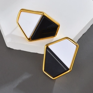 Minimalist Geometric Stud Earrings Stainless Steel Gold Plated Contrast Color Hexagon Niche Design Jewelry For Women