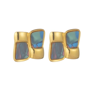 Irregular geometric square stud earrings in 18K gold plated steel with colorful enamel