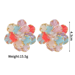 Colorful floral earrings with gold edges and crystals, measuring 4.3cm and 15.5g weight