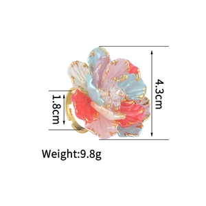 Spécifications détaillées de taille pour la bague fleur baroque colorée vintage avec mesures