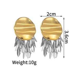 Irregular pleated leaf tassel earrings in gold and silver mixed metal finish