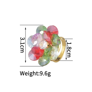 Detailed view of colorful crystal flower ring showing 3.1cm diameter and 9.6g weight