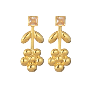 Boucles d'oreilles fleur plaquées or 18K avec cristaux carrés au design minimaliste