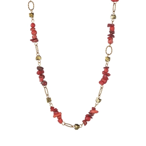 Bohemian 304 stainless steel necklace with irregular red stones and gold geometric beads