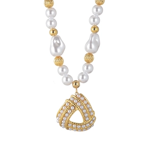 Vintage pearl necklace with irregular pearls and a gold triangular pearl pendant