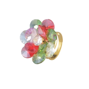 Vintage colorful oversized floral ring with adjustable gold band and crystals