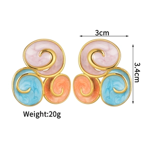 18K gold plated stainless steel geometric earrings with colorful marble drip oil pattern
