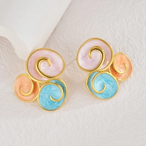 Vintage 304 stainless steel geometric enamel earrings with colorful macaron spiral design