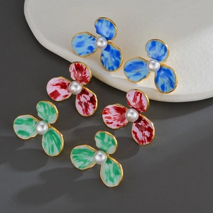 Boucles D'oreilles Fleur Acier Inoxydable 304 Plaqué Or Künstliche Perle Fantaisie Style Rétro Français Élégant Pour Femmes