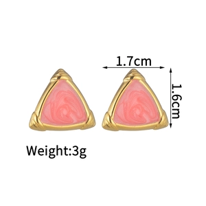 Minimalist geometric triangle earrings in gold and pink marble enamel with 1.7cm width