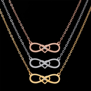 Infinity heart pendant necklaces in rose gold, silver, and 18K gold with sparkling zircons
