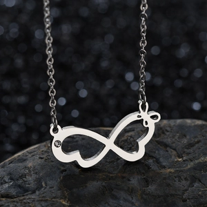 Elegant 304 stainless steel infinity butterfly necklace with crystal on dark rock