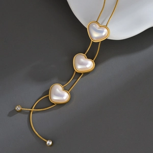 Collana Con Ciondolo A Cuore Acciaio Inossidabile Placcato Oro Madreperla Forma Y Catena Serpente Gioielli Eleganti Da Donna