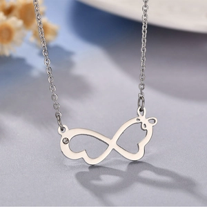 Infinity Symbol Heart Butterfly Wings Pendant Necklace Stainless Steel With Zircon Clavicle Chain Jewelry For Women