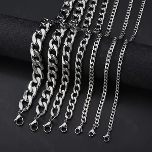 Curb Chain Necklace 304 Stainless Steel Hip Hop Punk Style Cuban Link Minimalist Jewelry For Men Silver Tone