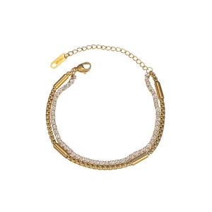Double-layered 18K gold plated stainless steel bracelet featuring zircon tennis chain style