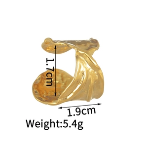 Detailed view of 18K gold irregular open ring with hammered texture and size dimensions