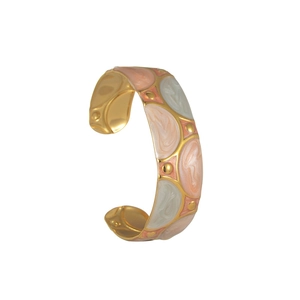 Polsino in acciaio inossidabile dorato 18K con motivo in marmo smaltato rosa stile vintage