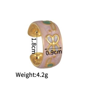 Detail view of pink enamel flower ring showing dimensions 1.8cm height and 0.9cm width