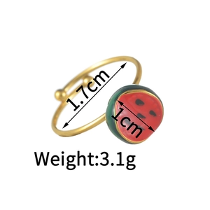 Detailed view of watermelon charm open ring with 1.7cm diameter and 3.1g weight specs