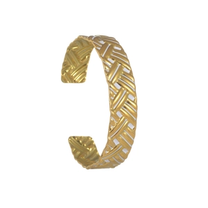 Minimalist gold plated braided open cuff bracelet with vintage woven textured finish