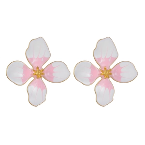 Boucles d'oreilles fleurs en acier inoxydable avec pétales dégradés roses et or