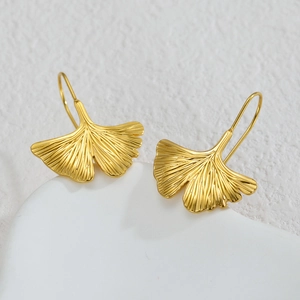 Élégantes boucles d'oreilles feuilles de ginkgo dorées en acier inoxydable 304 poli