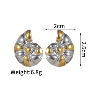 Detailed dimensions of gold and silver shell earrings showing 2.6cm height and 2cm width