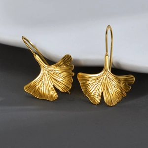Boucles D'oreilles Pendantes Feuilles De Ginkgo Acier Inoxydable Doré Minimaliste Élégant Bijoux Botaniques Pour Femmes