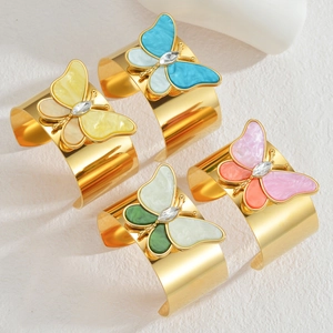 Boho 18K vergoldete Schmetterling-Armreifen mit bunten Steineinlagen für Damen